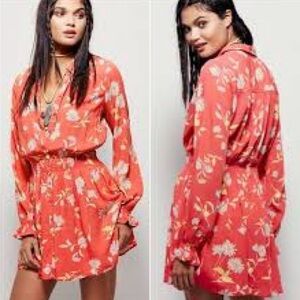 Free People Ruthie Printed Mini Dress In Apricot Floral Shirt Dress Size Small